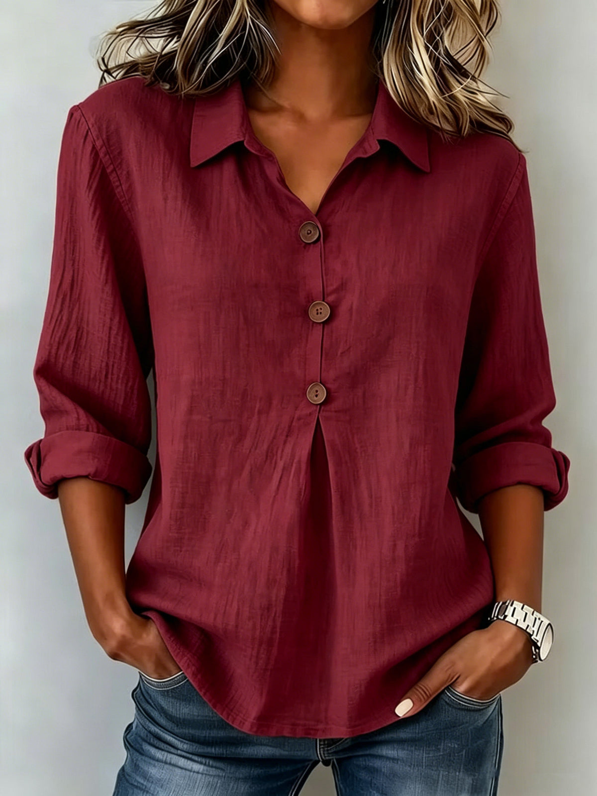 Cotton-linen Button-up Top Fashionable And Relaxed-fit Long-sleeve Shirt – Premium 0 | RICALOUX