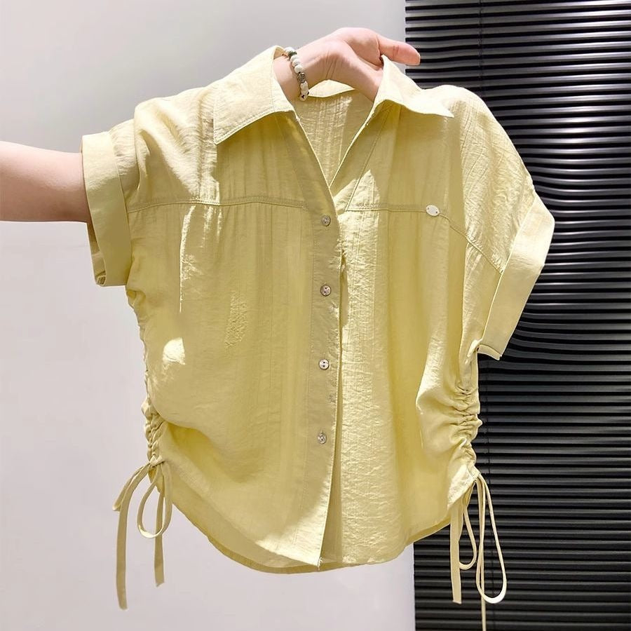 Yellow Polo-collar Short-sleeve Chiffon Top – Premium 0 | RICALOUX