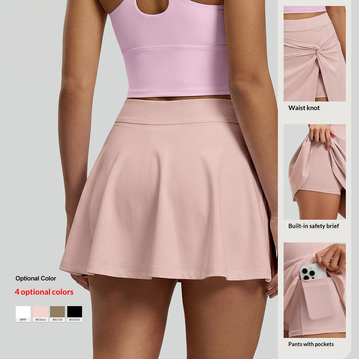 High-waisted Pleated Tennis Skirt With Twisted Design For Pre-summer, Anti-chafing Yoga Mini Skirt With Pockets – Premium 4 | RICALOUX