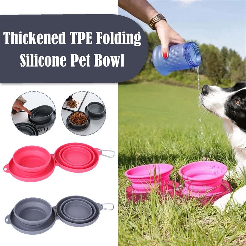 Rubber Foldable Double Bowl Pet Feeding Bowl Pets Supplies Dog Cat Bowls - RICALOUX