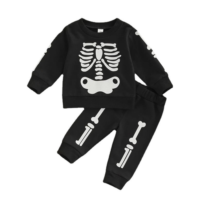 Children's Skull Clothing Boys' Girls' Cotton Long Sleeve Sweater Trousers Two-piece Suit by Ricaloux