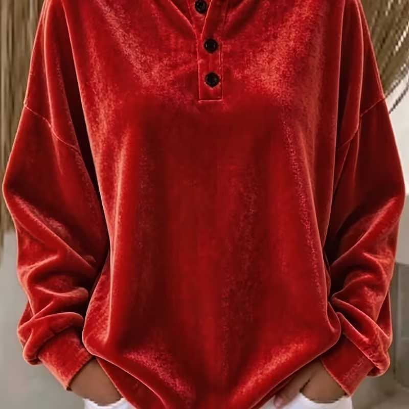 New Loose Velvet Button Long Sleeve Casual Fashion Sweatshirt by Ricaloux