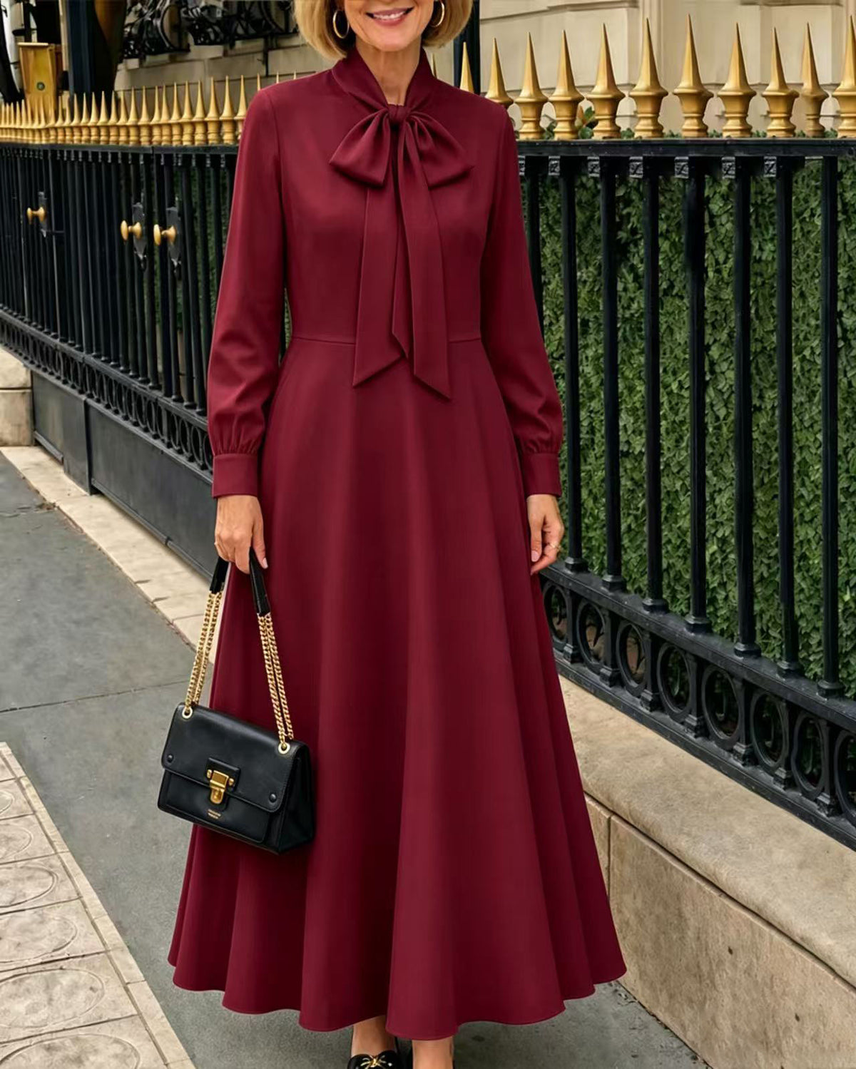 Springautumn Long-sleeve Puff-sleeve Dress With Bow Details At The Hem by Ricaloux
