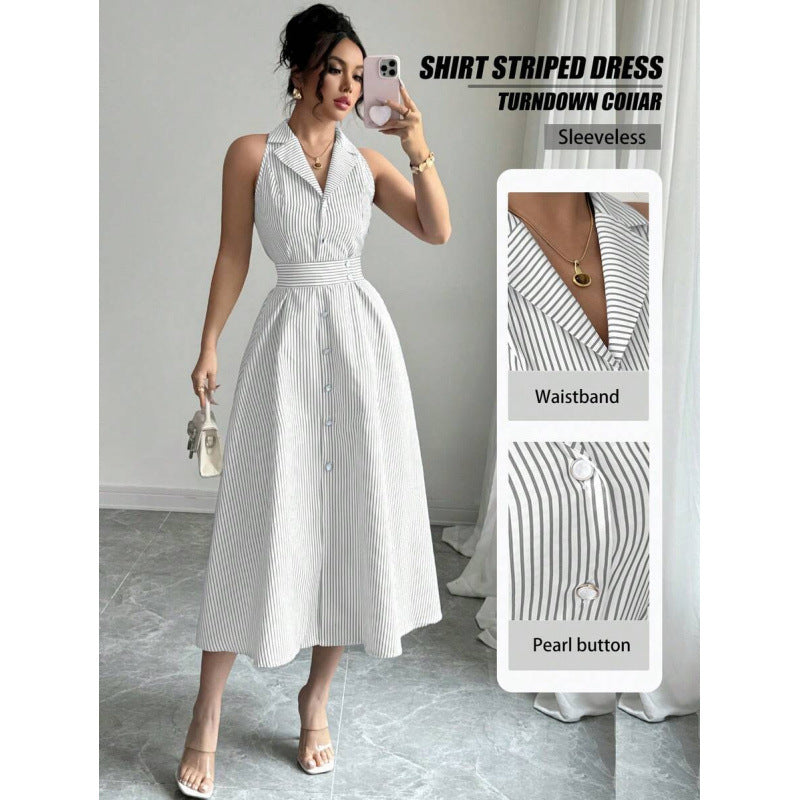 Elegant And Refined Casual Striped Dress For Women by Ricaloux
