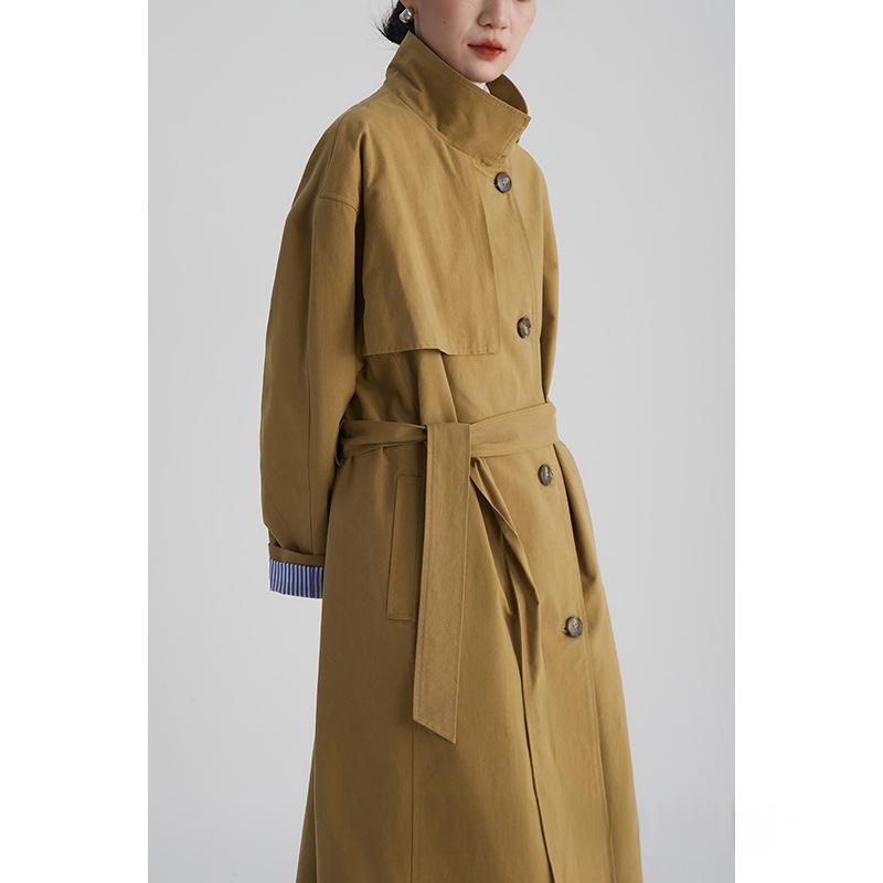 Autumn Korean-style Minimalist Casual Vintage Cropped Silhouette Contrast-color Trench Coat For Women by Ricaloux