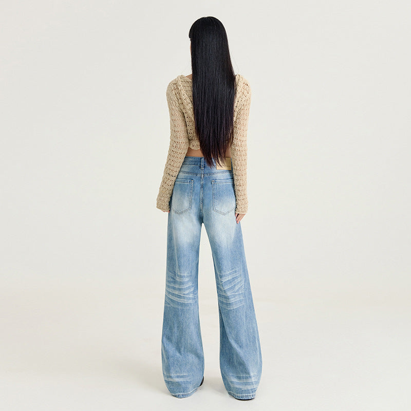 Womens Light-blue Washed Wide-leg Jeans – Premium 0 | RICALOUX