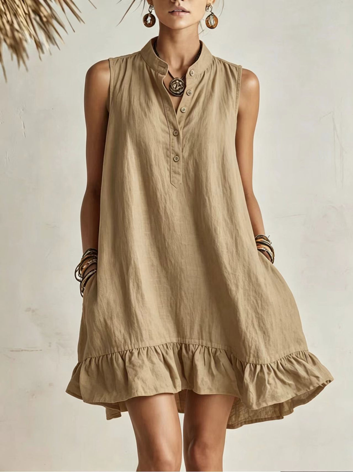 Cotton-linen Loose-fit Fashionable Casual Womens Dress by Ricaloux
