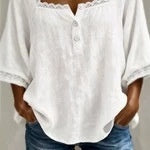 Womens Casual Loose-fit Long-sleeve Linen Top by Ricaloux