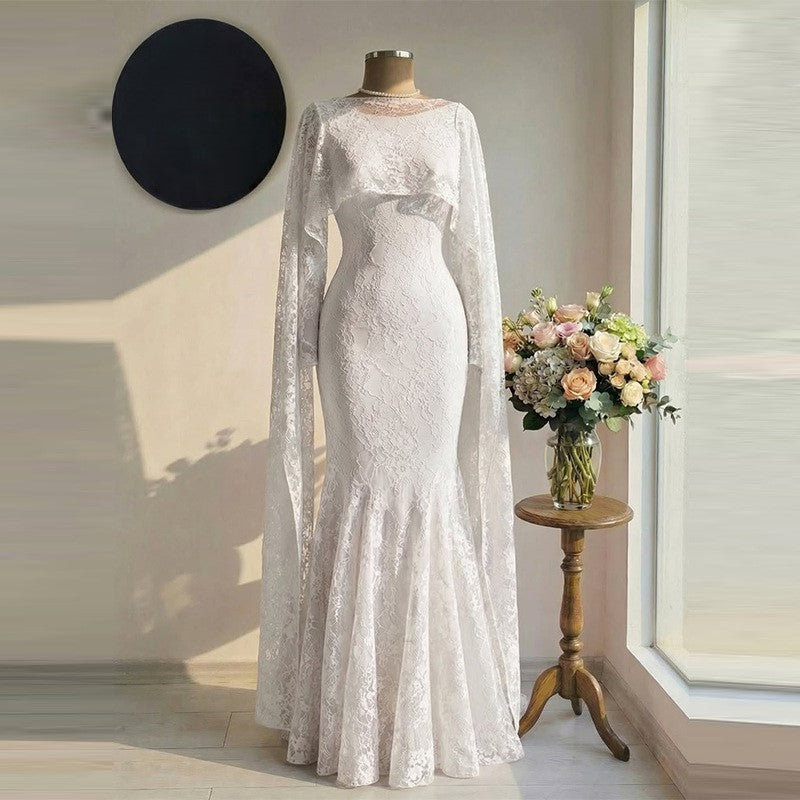 Womens Lace Slim-Fit Stylish Cape Dress – Premium 0 | RICALOUX