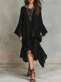 Womens Solid-color Elegant Asymmetrical Ruffled Dress by Ricaloux