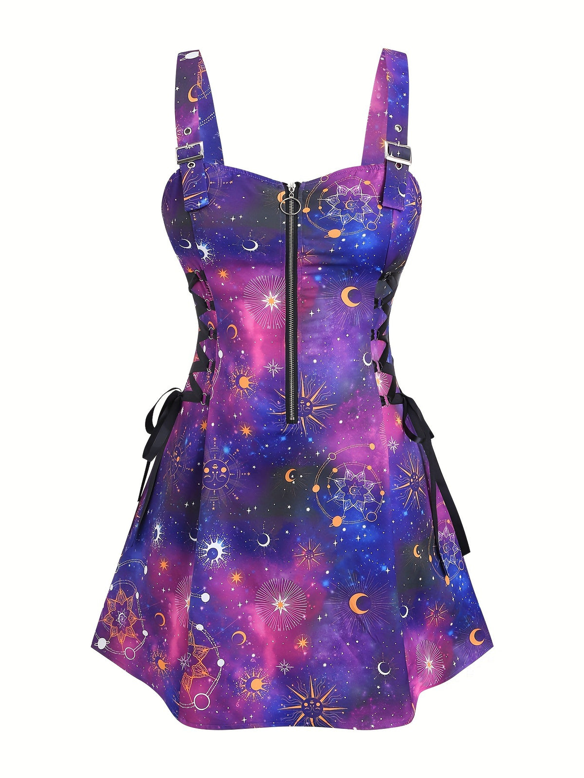Slimming Figure-hugging Spaghetti-strap Printed Dress With A Zipper by Ricaloux