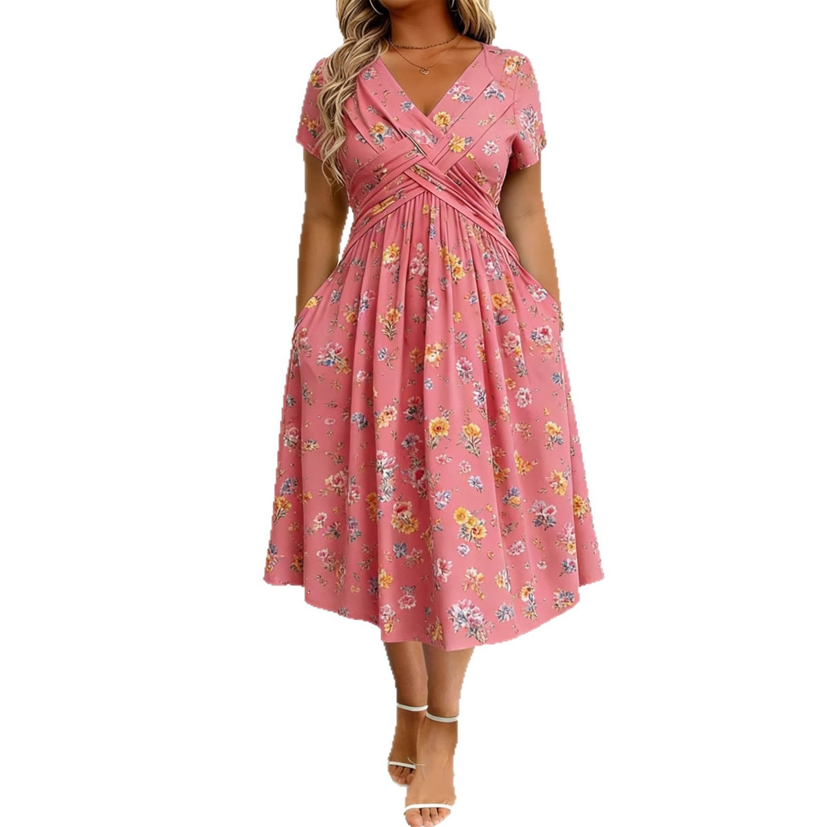 Plus-size Short-sleeve Floral Dress – Premium 0 | RICALOUX