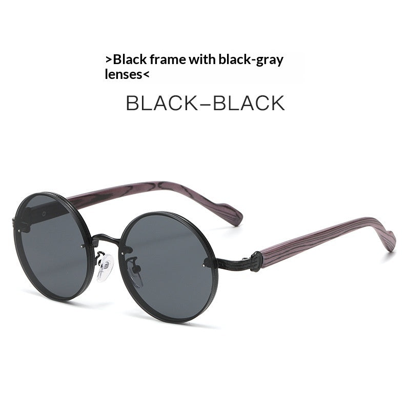 Retro Wood-grain Sunglasses For Men Round Frame – Premium 0 | RICALOUX