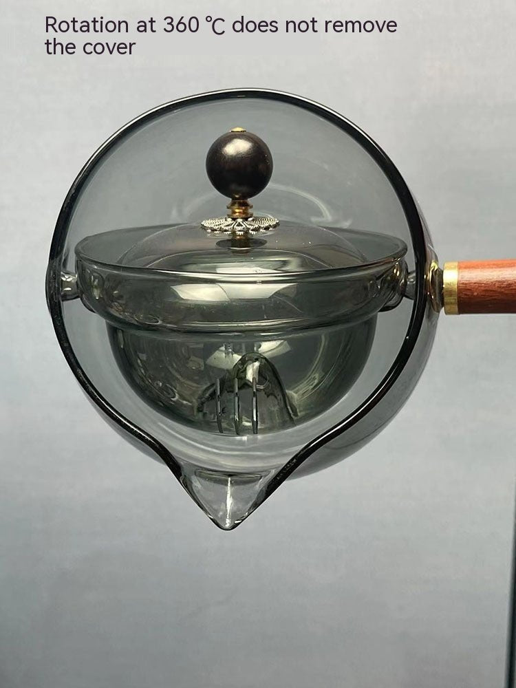Semi-automatic Rotary Heat-resistant Glass Teapot Lazy Tea Making With Infuser And Wooden Handle Office Home Accessories Kitchen Gadgets - RICALOUX