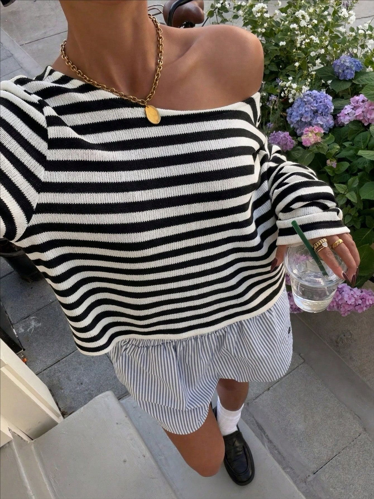 Casual Short-length Striped Knit Top With Long Sleeve – Premium 0 | RICALOUX