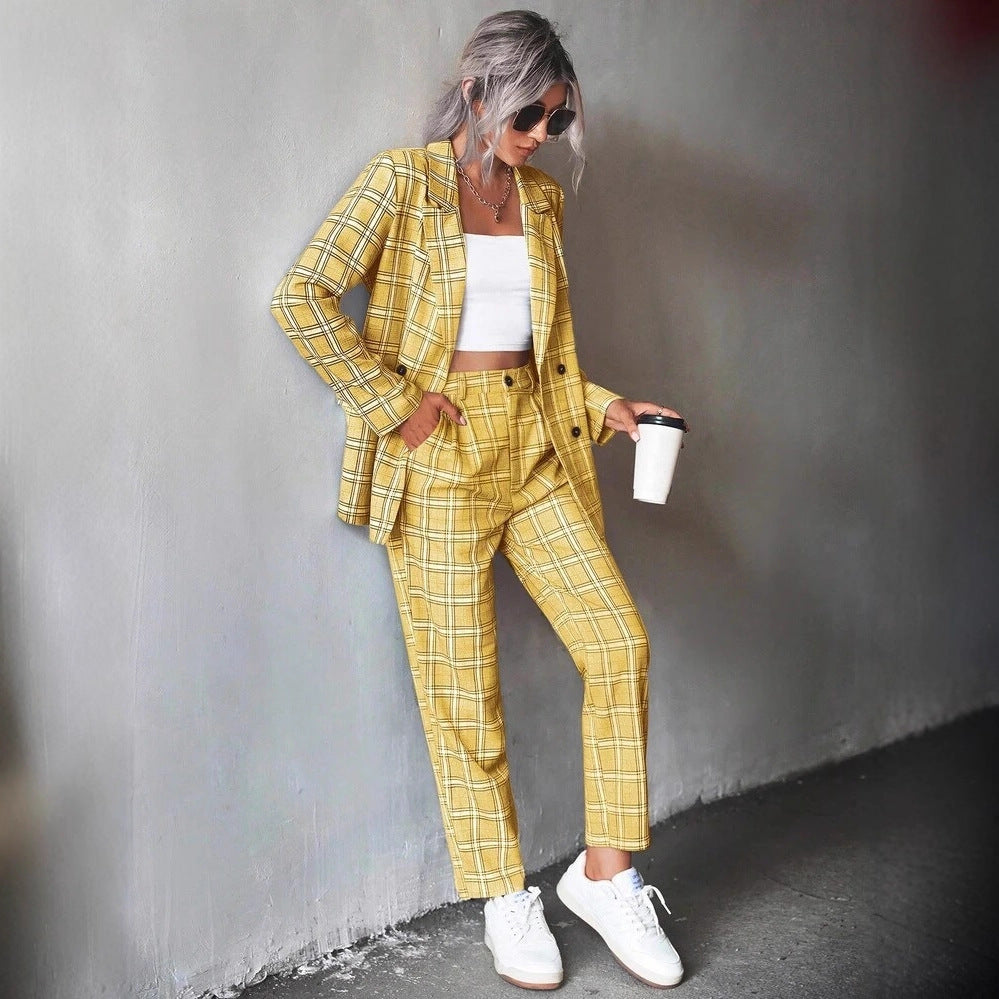 Versatile Casual Commuter Double-breasted Plaid Suit Set – Premium 0 | RICALOUX