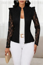 Womens Casual Cardigan-Style Blazer With A Crew Neck by Ricaloux