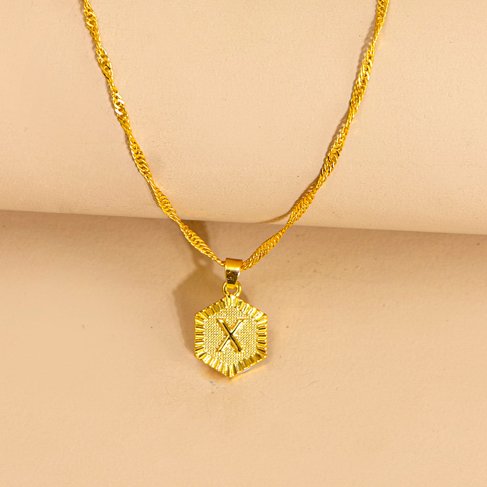Initial Letter Hexagon Pendant Necklace For Women Jewelry by Ricaloux