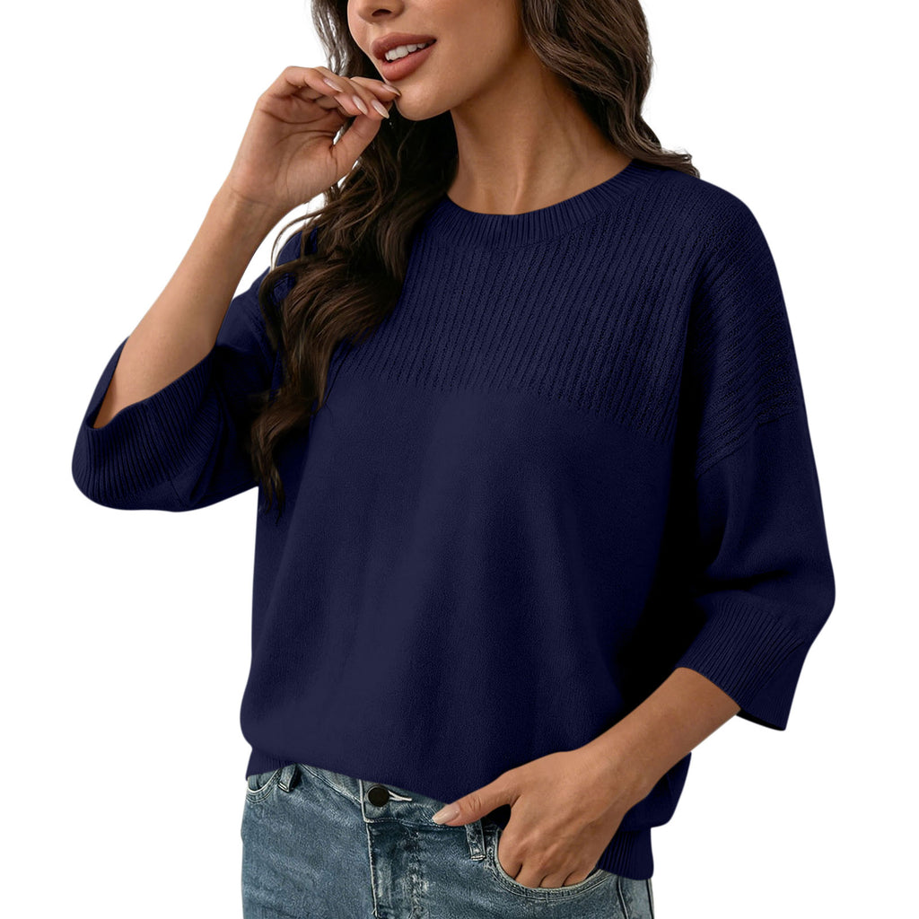 Round Neck Seven Quarter Sleeve Knitted Sweater For Women, Loose Fit And Slim Fit, Slim Fit Pullover Top – Premium 4 | RICALOUX