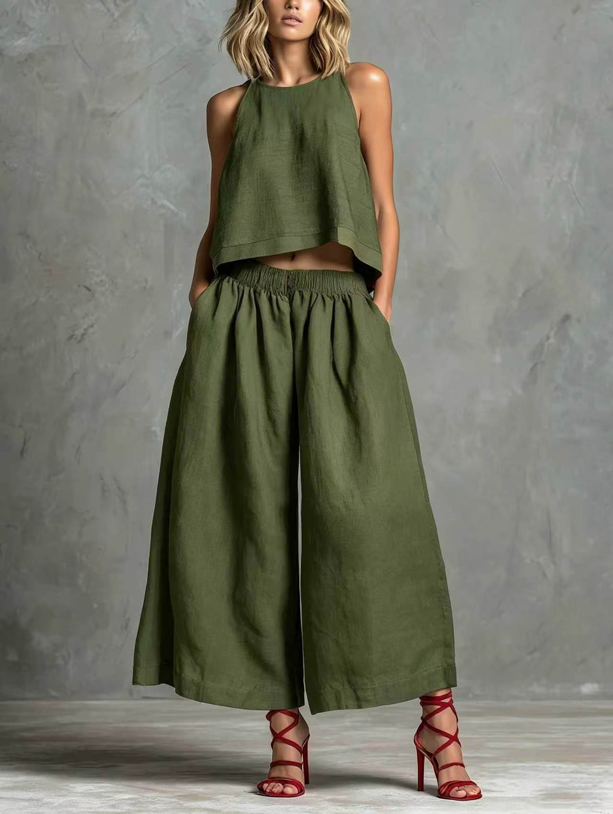 Loose Laid-back Linen Vest And Wide-leg Pants Set – Premium 0 | RICALOUX