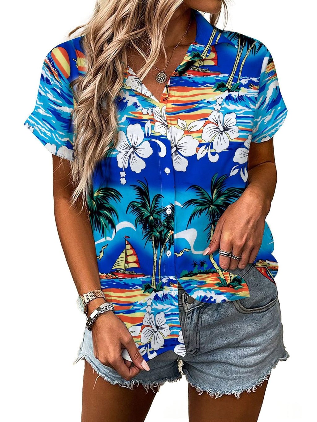 Womens Fashion Plus-Size Floral Loose-Fitting Shirt by Ricaloux