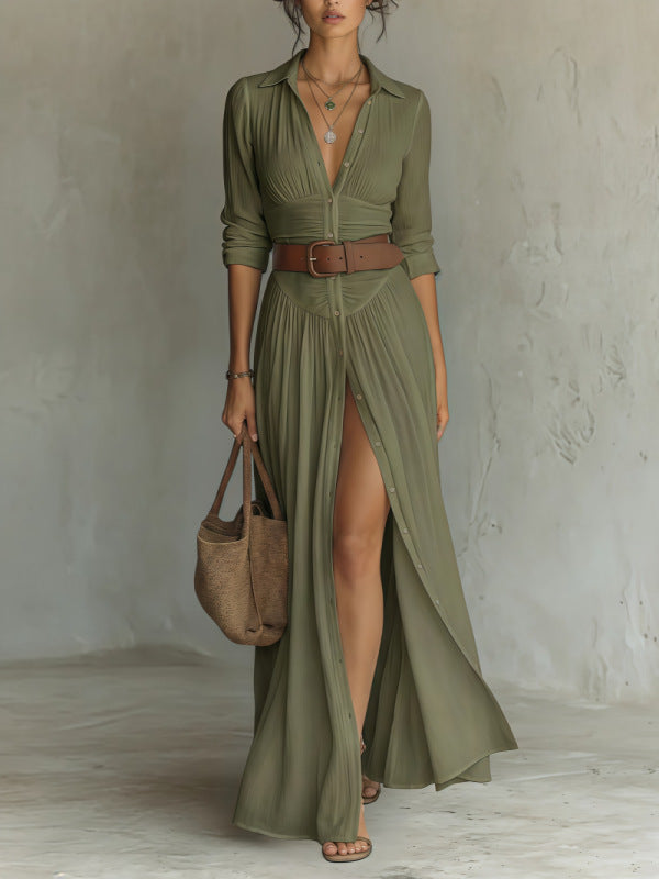 Womens Casual And Versatile V-neck Long Split Dress by Ricaloux