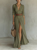 Womens Casual And Versatile V-neck Long Split Dress by Ricaloux