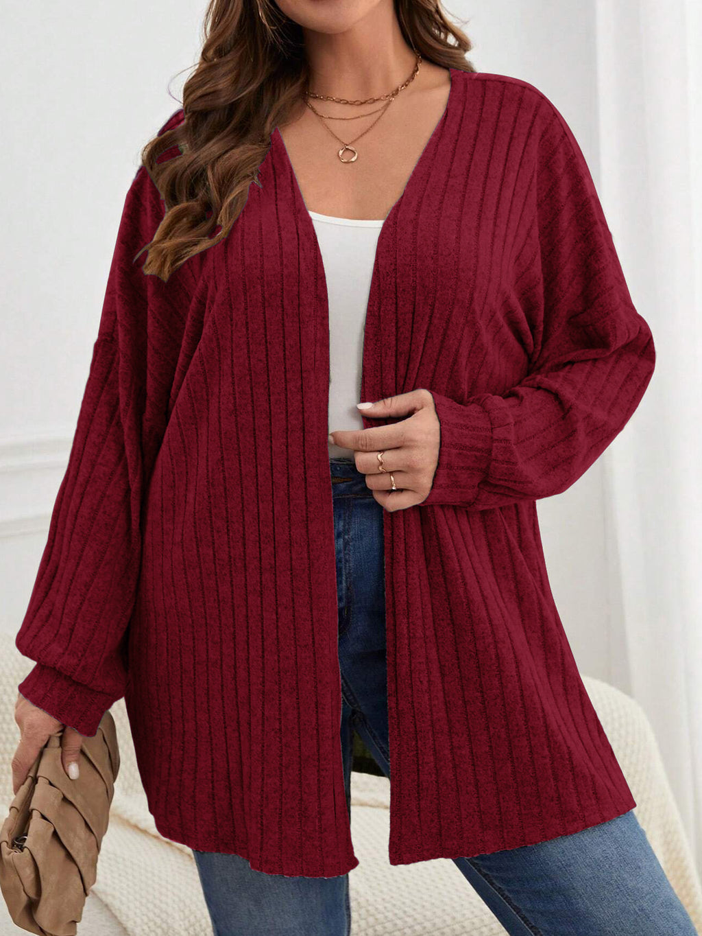 Long Sleeve Solid Color Loose Cardigan Top Women's Knitting Coat by Ricaloux