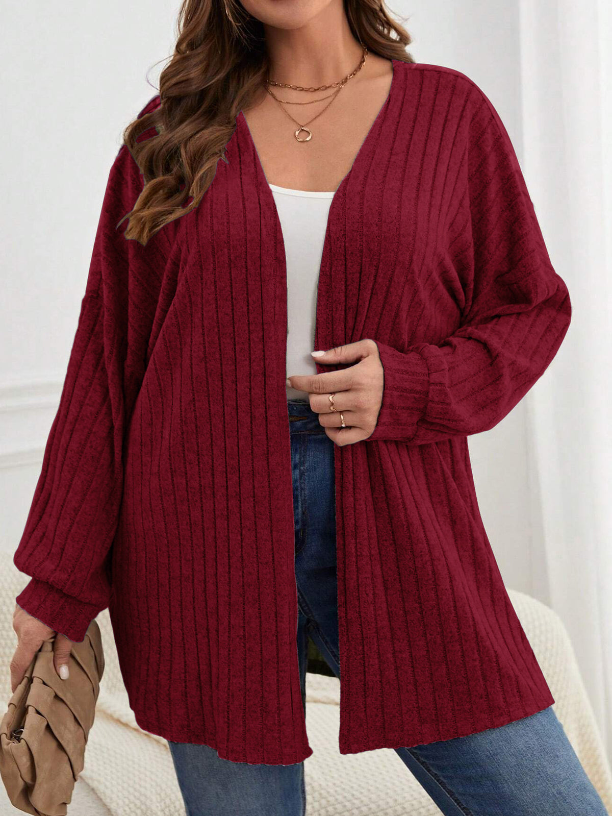 Long Sleeve Solid Color Loose Cardigan Top Women's Knitting Coat by Ricaloux