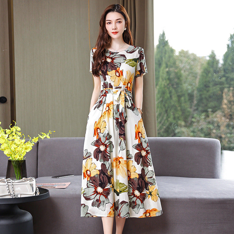 New Elegant Cotton Silk Dress For Middle Aged And Senior Women by Ricaloux