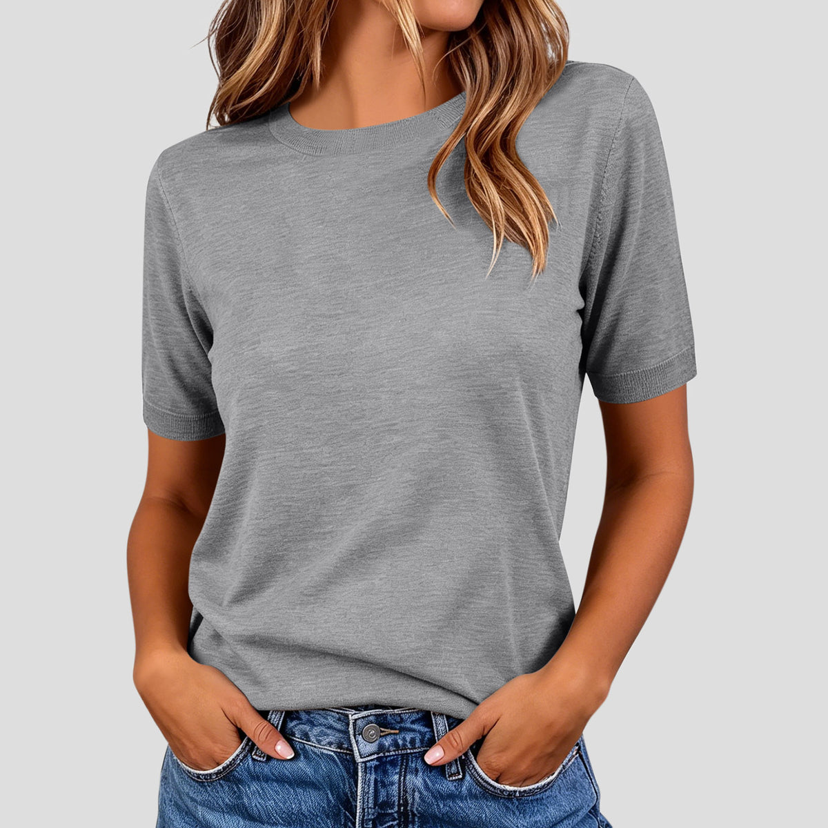 Women's Summer Lightweight Knit Short Sleeve T-Shirt Solid Crewneck Loose Regular Fit Casual Versatile Top Sweater by Ricaloux