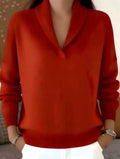 Fashionable Solid-color V-neck Long-sleeve Loose-fit Pullover by Ricaloux
