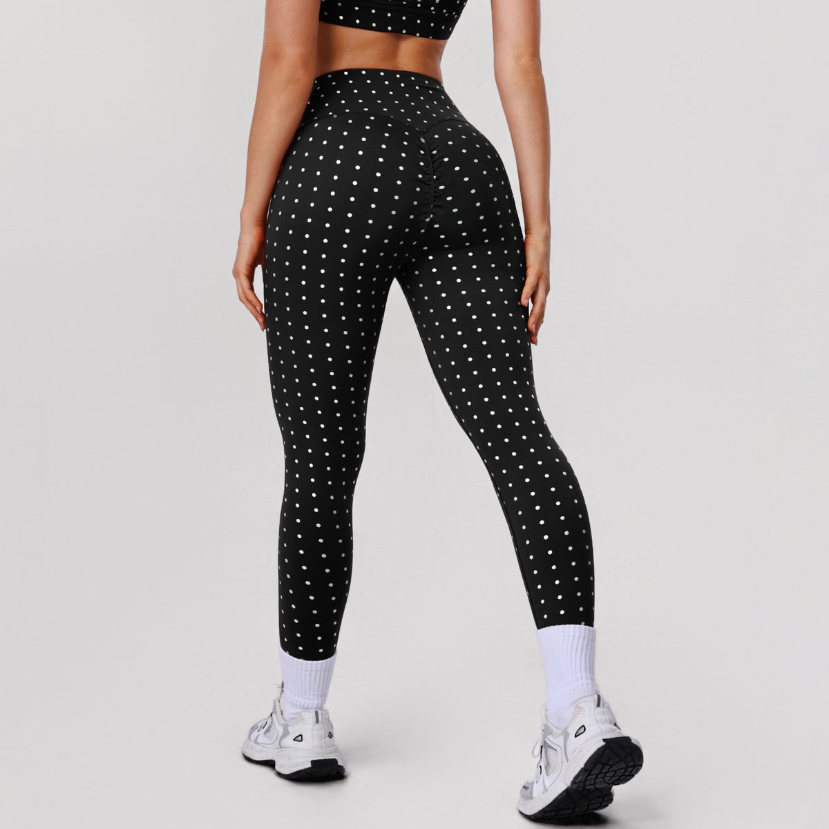 Womens High-Waisted Stretchy Silver-Hot-Stamped Polka-Dot Yoga Pants by Ricaloux