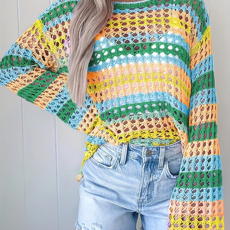 Summer Knit Hollow Out Stripe Top by Ricaloux