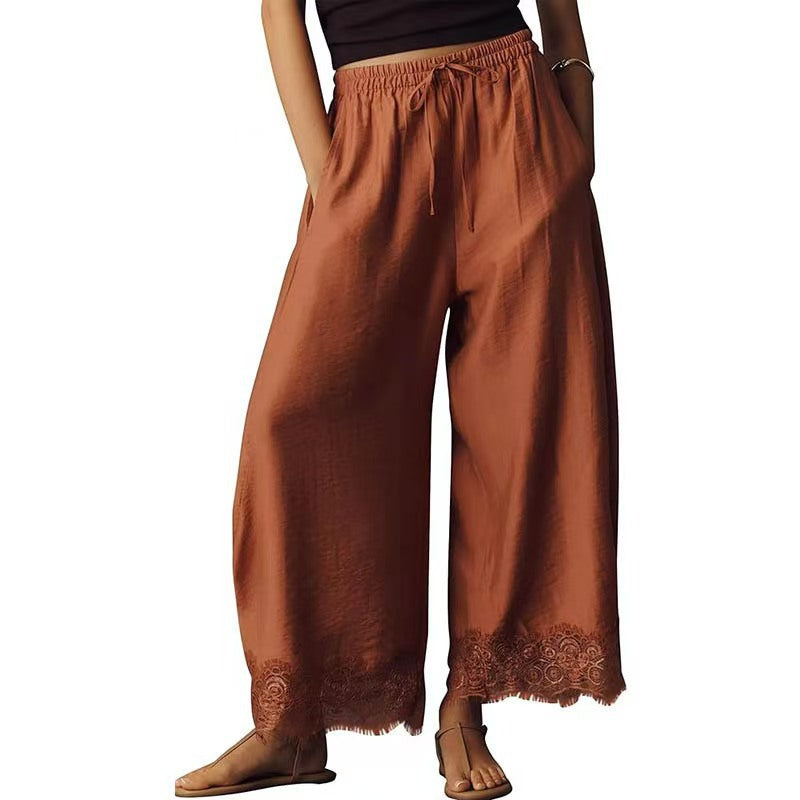 Women's Elastic-waist Lace-panelled Trousers by Ricaloux