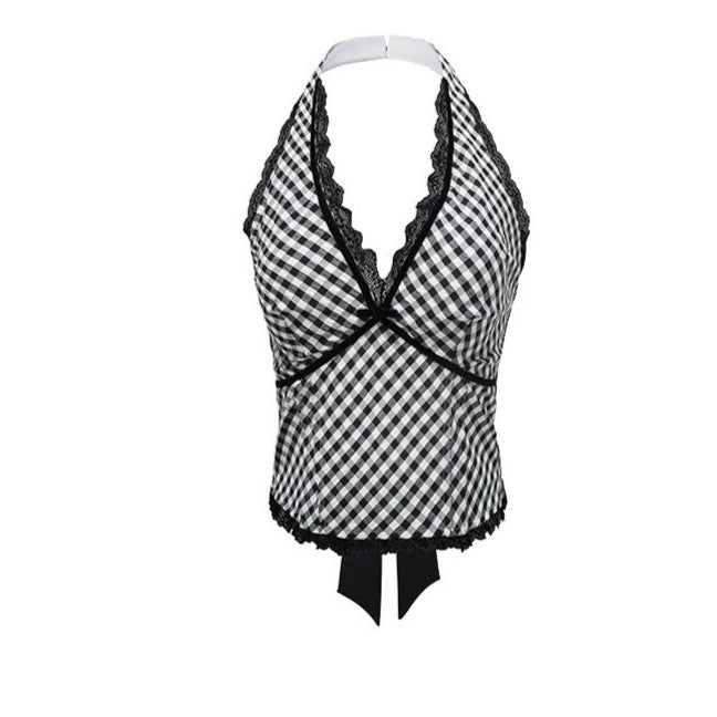 Lace-trimmed Halter-neck Backless Top by Ricaloux