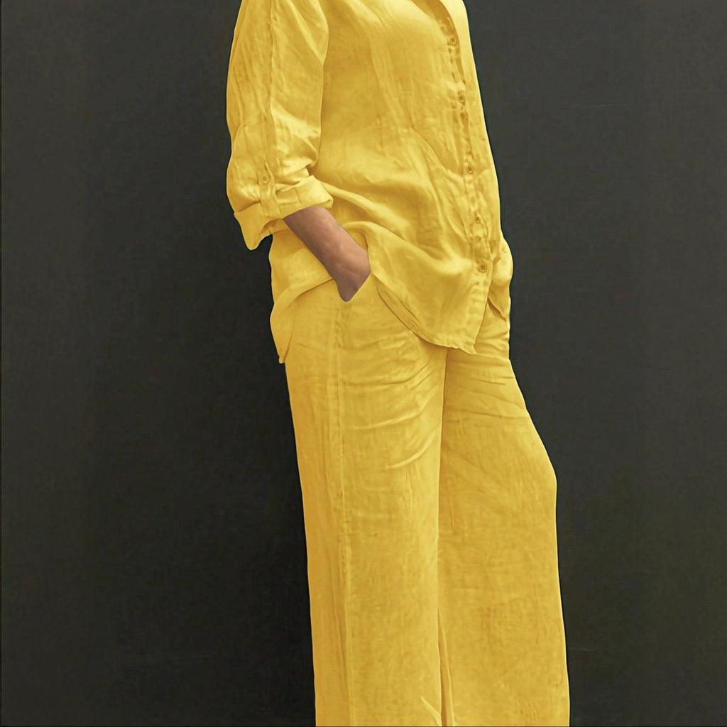 Reversible Long-sleeve Shirt Elastic-waist Trousers Solid-color Set by Ricaloux