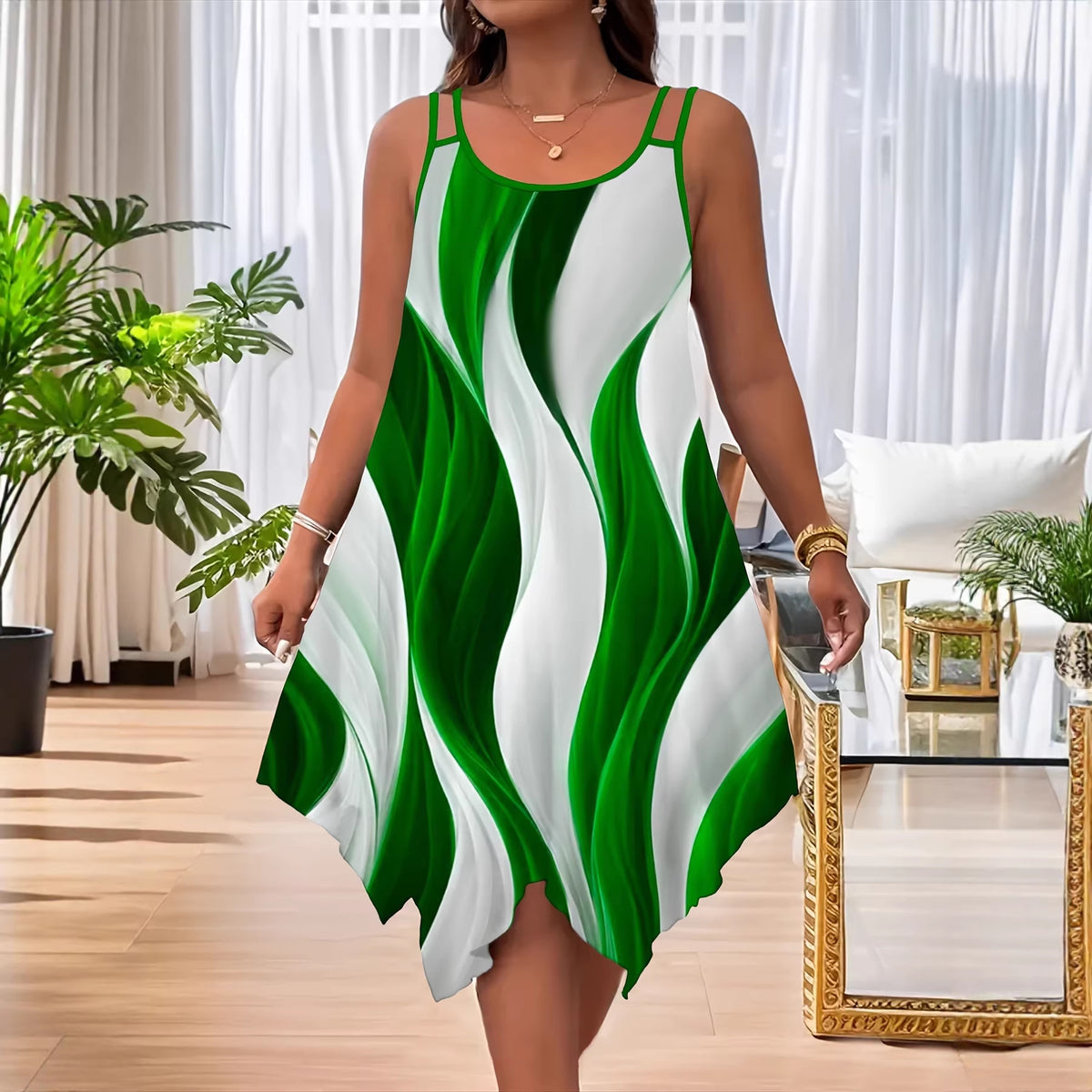 Womens Stylish Dress With A Flared Hem Dual Straps And A Random Print by Ricaloux
