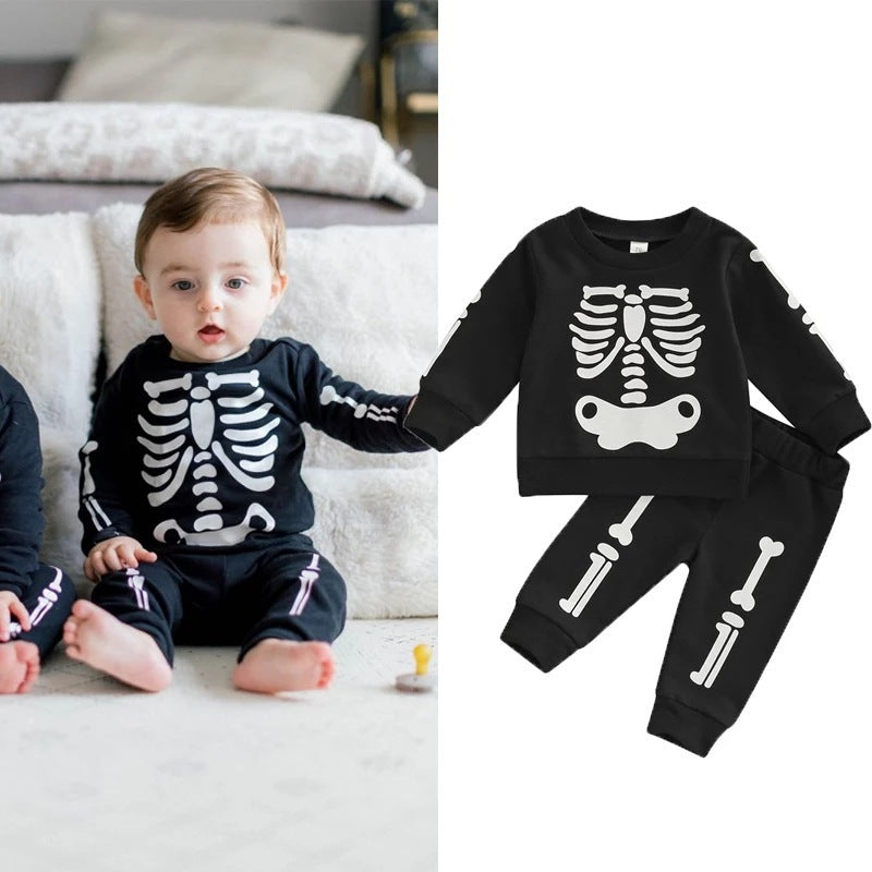 Children's Skull Clothing Boys' Girls' Cotton Long Sleeve Sweater Trousers Two-piece Suit by Ricaloux