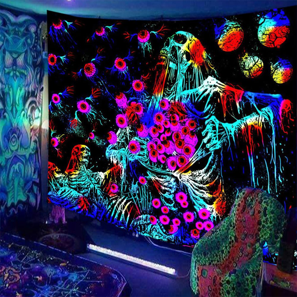 Skull Print Fluorescent Home Decor Tapestry - RICALOUX