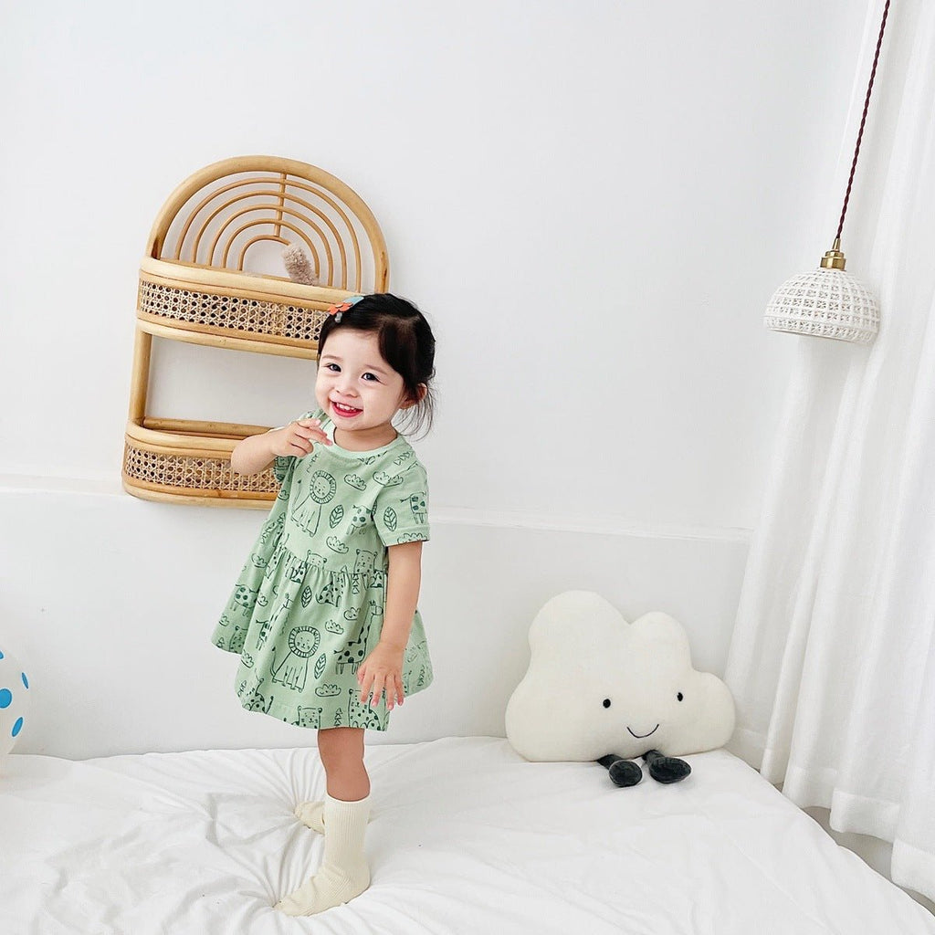 Children's Cotton Baby Girl Clothes Cartoon Printed Summer Dress - RICALOUX
