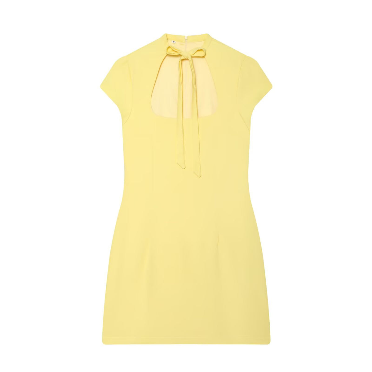 Hepburn-style Square-neck Short-sleeve Polka-dot Short Dress With A Bow Detail by Ricaloux