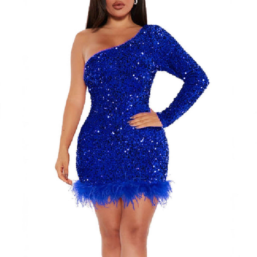 Womens One-shoulder Sequin Dress – Premium 0 | RICALOUX