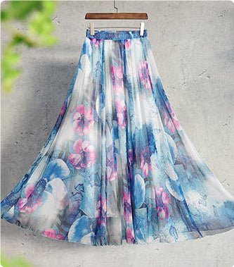 Printed Elastic Waist Slimming Large Hem Skirt - RICALOUX