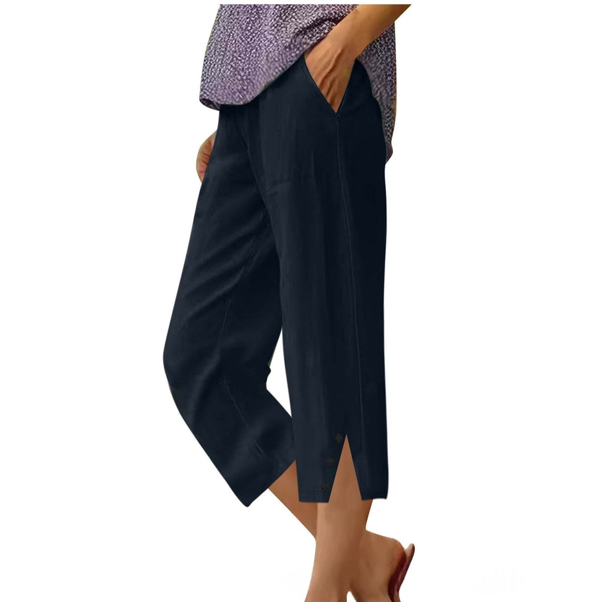 Womens Solid-color Casual Loose-fit Pants With Pockets by Ricaloux