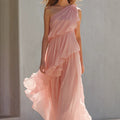 Halter-neck Sleeveless Solid-color Dress With Ruffled Hem by Ricaloux