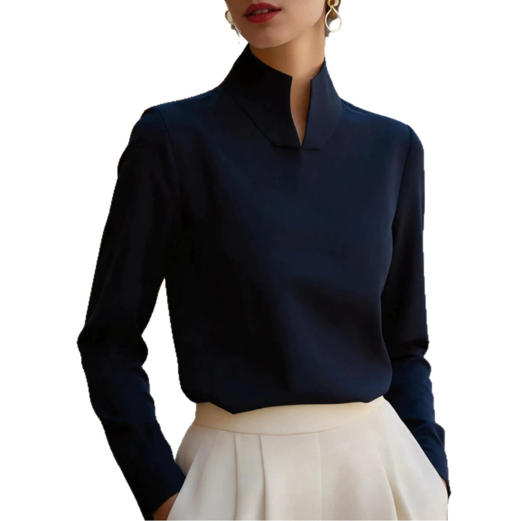 New Chinese-style Mandarin-collar Long-sleeve Blouse Niche Office-chic Top For Women by Ricaloux