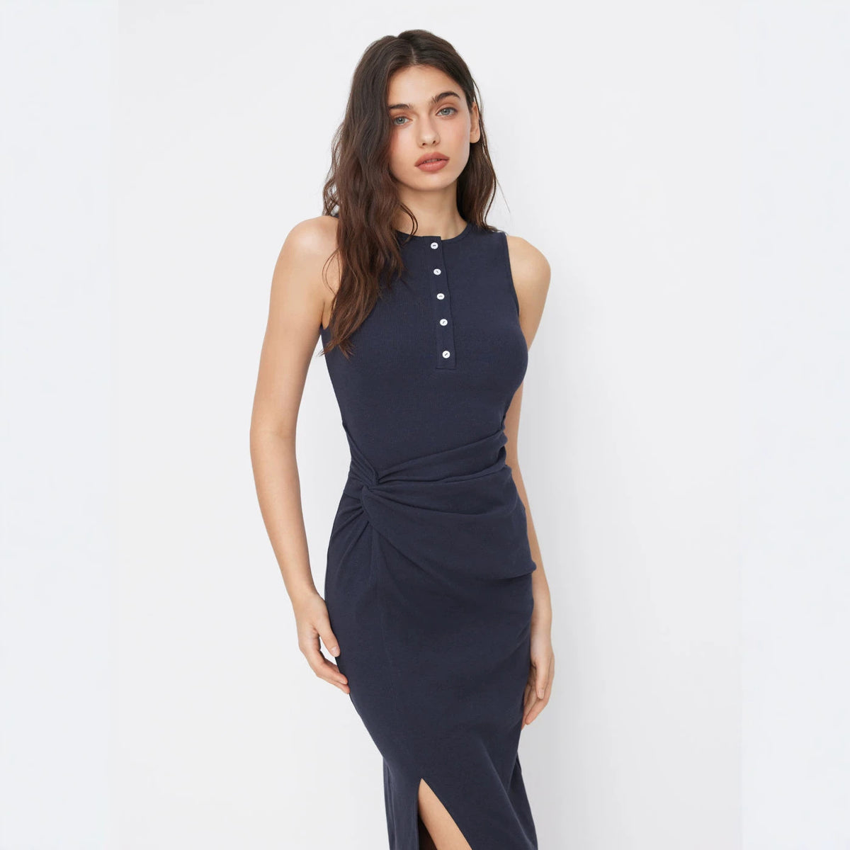 Sleeveless Buttoned Elegant Knitted Dress For Women – Premium 0 | RICALOUX