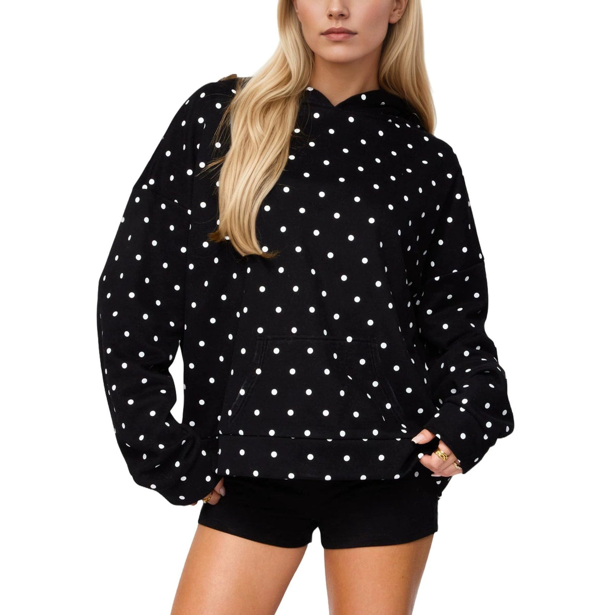 Womens Polka-dot Print Loose-fitting Sweatshirt With A Hood – Premium 0 | RICALOUX