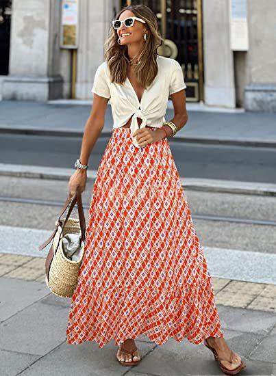 Printed Beach Casual Pleated Maxi Skirt – Premium 0 | RICALOUX